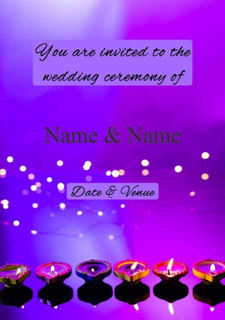 Wedding Invitation with Candle Decorations and Purple Background - Download Free Stock Templates Pikwizard.com