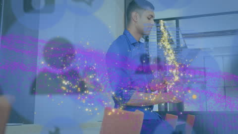 Businessman in Futuristic Data Network with Sparkling Graphics