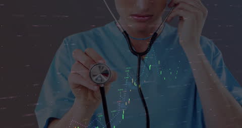 Doctor Analyzing Global Data with Stethoscope in Medical Community