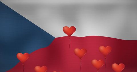 Red heart balloons over czech republic flag