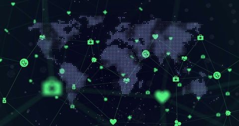 global digital networking concept with icons on world map - Download Free Stock Images Pikwizard.com