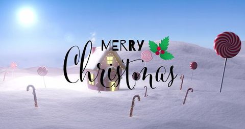 Whimsical christmas scene with festive gingerbread house