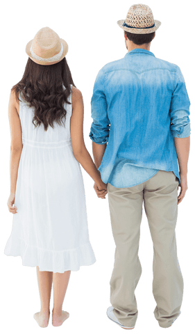 Transparent Hipster Couple Holding Hands Outdoors