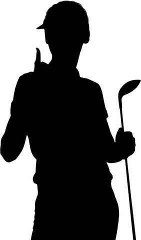 Silhouette of female golfer raising finger png on transparent background