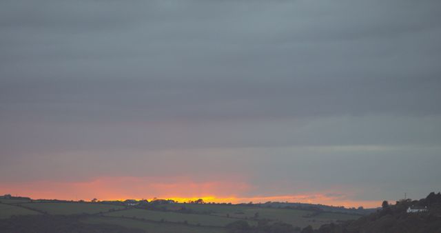 Beautiful sunrise over the hills in the countryside