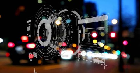 Futuristic Digital HUD Overlay on City Street at Night