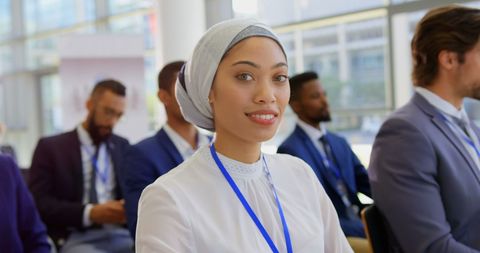 Confident Businesswoman in Hijab at Corporate Seminar