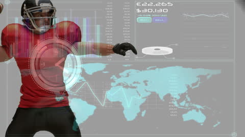 American Football Player with Futuristic Digital Interface Overlay