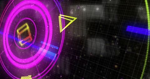 Futuristic neon digital interface with binary background