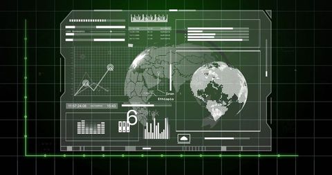 Futuristic Data Visualization Interface with Holographic Globe - Download Free Stock Images Pikwizard.com
