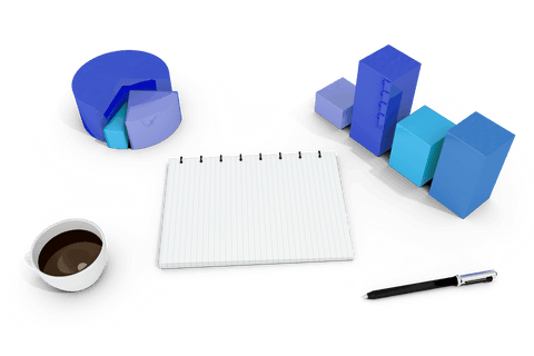 Blue Charts with Coffee and Office Supplies on Transparent Background - Download Free Stock Videos Pikwizard.com