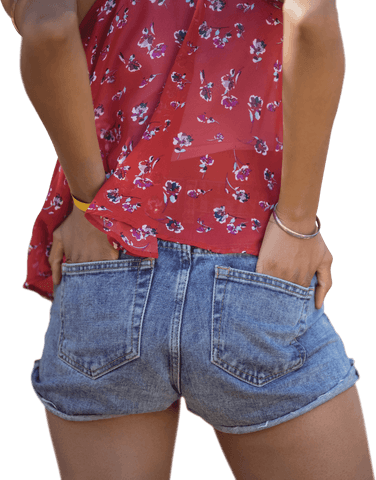 stylish woman in transparent floral top and denim shorts - Download Free Stock Videos Pikwizard.com