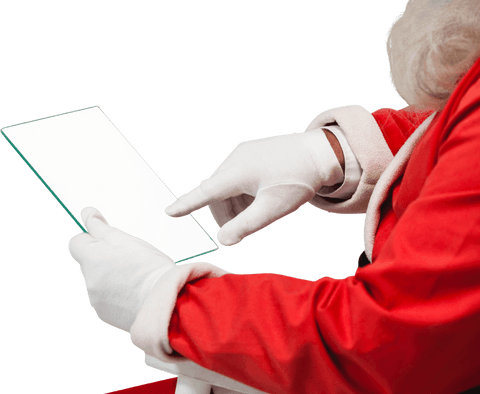 Santa Claus Holding Futuristic Glass Tablet Transparent Design