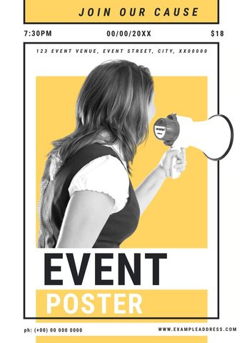 dynamic event promotion poster featuring woman with megaphone - Download Free Stock Templates Pikwizard.com