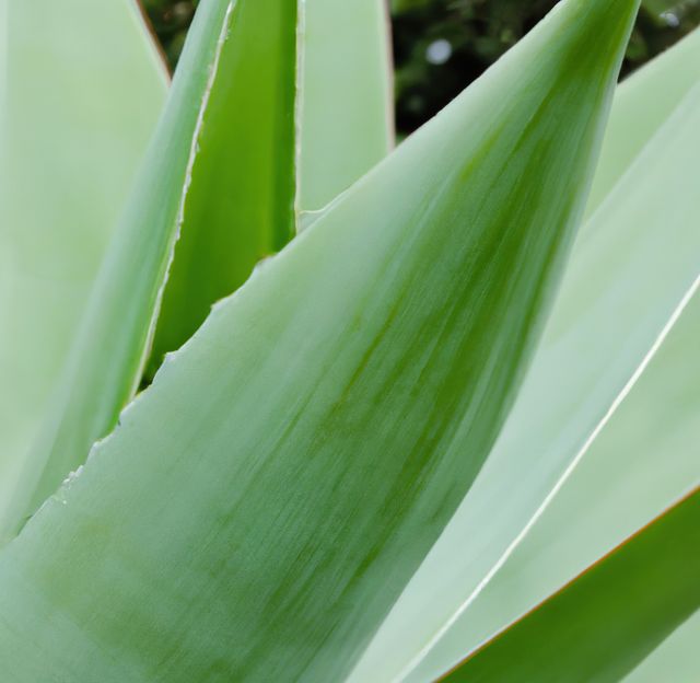 Close-up of a green agave leaf showing soft texture and natural details. Ideal for use in gardening blogs, eco-friendly product advertisements, botanical studies, or serene nature backgrounds.