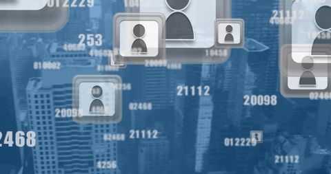 Digital networking connections over cityscape background