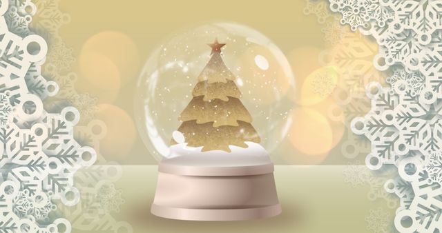 Glistening Snow Globe with Winter Tree and Falling Stars - Download Free Stock Images Pikwizard.com