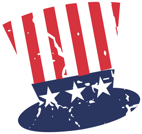 Vintage american top hat with stars and stripes on transparent background