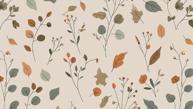 Seamless botanical pattern with autumn leaves and twigs on beige