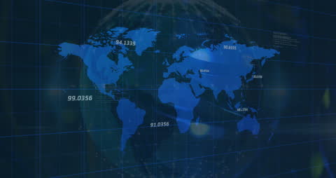 Global Data Network Concept with Blue Pulsing World Map
