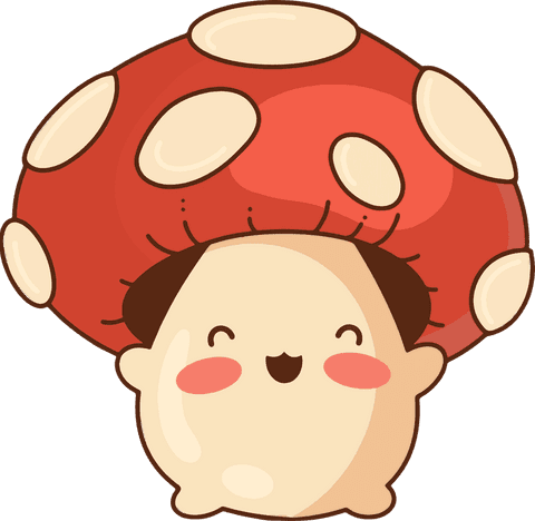 Kawaii mushroom character with spotted cap is floating transparent background
