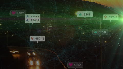 Digital Network Overlay on Cityscape with Social Media Interactions