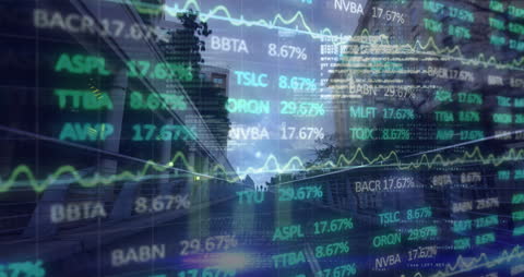 Digital Stock Market Data Overlay on Urban Cityscape