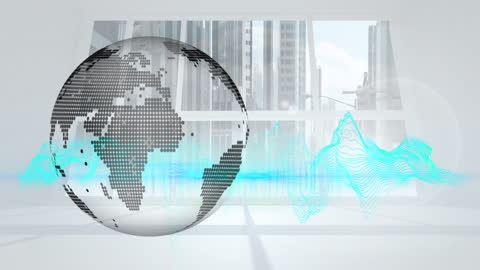 Digital Globe Animation Over Cityscape