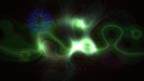 Colorful Fireworks Animation with Green Light Waves