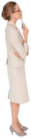 Reflective Businesswoman Holding Pen on Transparent Background