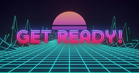 Retro futuristic neon get ready entertainment banner