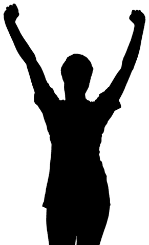 Woman in joyful silhouette celebrating on transparent background