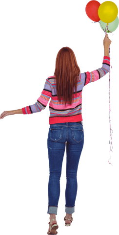 Colorfully Dressed Woman Holding Balloons Transparent