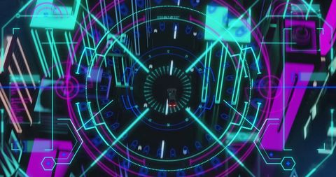 Futuristic Digital Scanner Overlaying Neon Cityscape - Download Free Stock Images Pikwizard.com