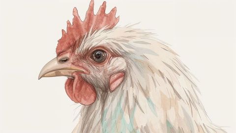Detailed illustration of white cartoon chicken head