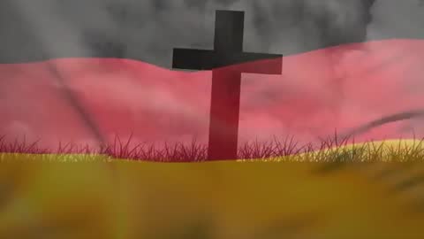 Vibrant Flag Waves Dramatically Before Cross Silhouette