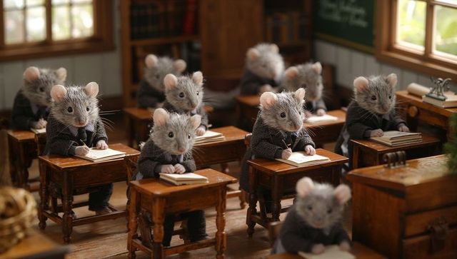 Mice attending class in vintage schoolroom