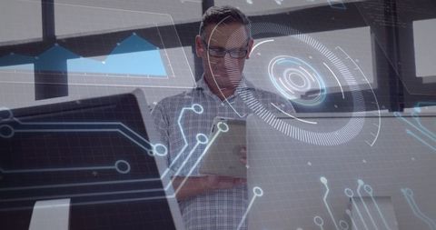 Innovative Professional Analyzing Digital Future Data in Modern Office