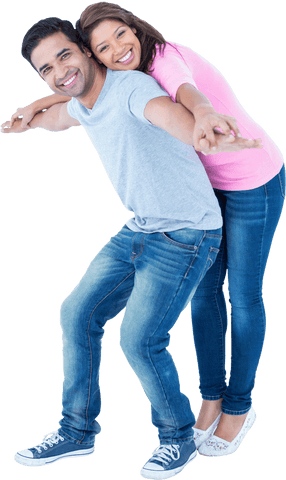 Joyful Couple Piggyback Ride on Transparent Background