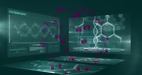 Futuristic DNA Analysis Interface with Holographic Globe