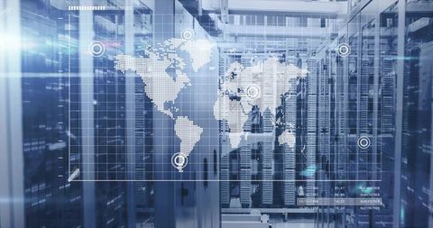 Futuristic data center with global connectivity concept