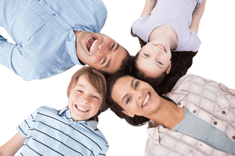 Smiling family lying in circle on transparent background