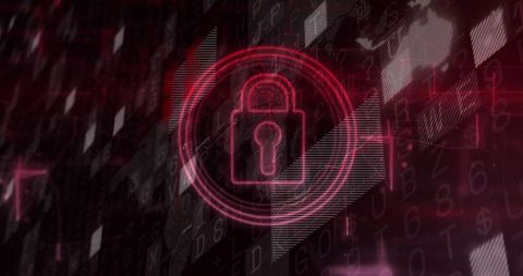 Glowing Neon Red Padlock on Cybersecurity Interface