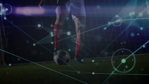Modern Soccer Player surrounded by Digital Network Visualizations