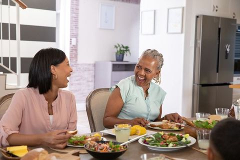 Joyful family meal sharing moments around table