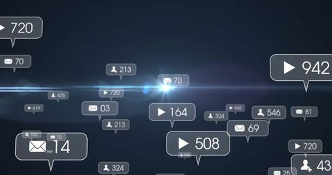 Futuristic Digital Interface with Floating Icons and Numeric Analytics