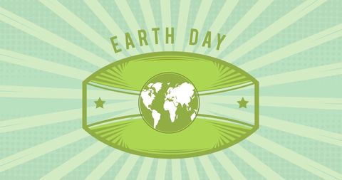 Earth Day Green Globe Illustration with Stylized Sunburst