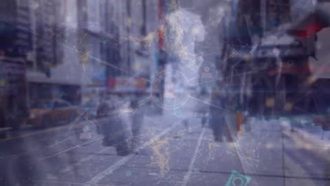 Digital Network Overlay on Urban Street Scene