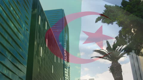 Algerian Flag Overlay on Urban Skyscrapers