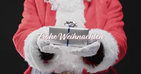 Father Christmas Present with German Holiday Greeting